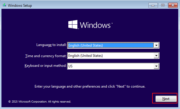 l'écran du programme d'installation de Windows 10 apparaît